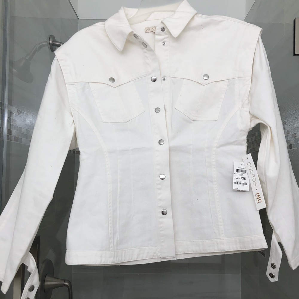 INC Convertible White Jean Jacket